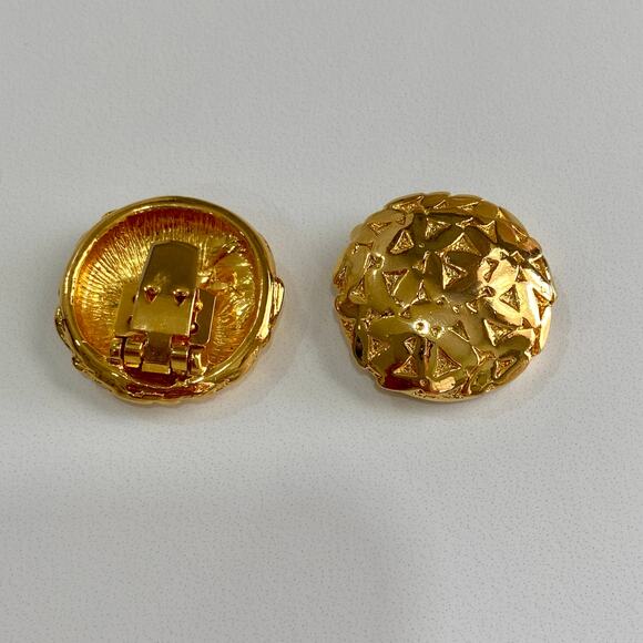 Vintage 50s MCM Gold Atomic Triangle Design Round Shoe Purse Accessory Clips - Picture 8 of 9